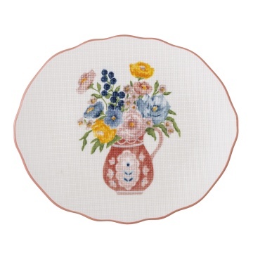 Farfurie din ceramică cu motive florale și margine roz pictată manual, 20×17×2 cm, „Dorothy"