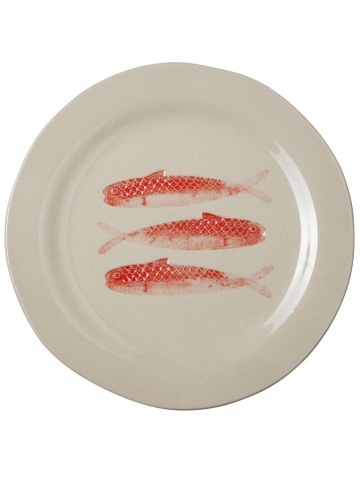 Farfurie din ceramică cu sardine roșii, Ø22 cm