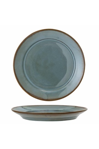 Farfurie din ceramică verde cu finisaj artizanal și margine maro, 28 cm, "Pixie"