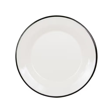 Farfurie vintage emailată, alb offwhite cu bordură neagră, Ø24,5 cm, „Emil's Enamel"