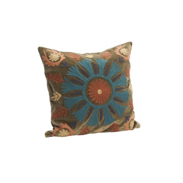 Față de pernă din catifea brodată manual cu broderie suzani, 50×50 cm, „Suzani"