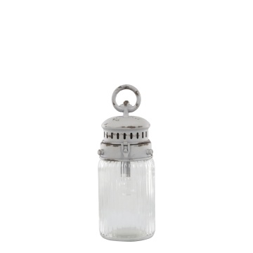 Felinar alb, din sticla, cu baterii, E12, H30cm. French Stable