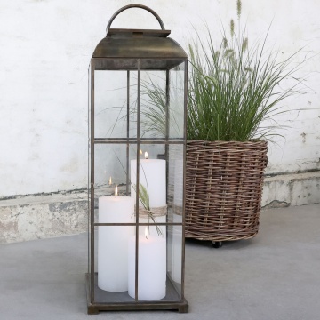 Felinar auriu, din metal si sticla, aspect vintage, H80cm, Grid - Img 2