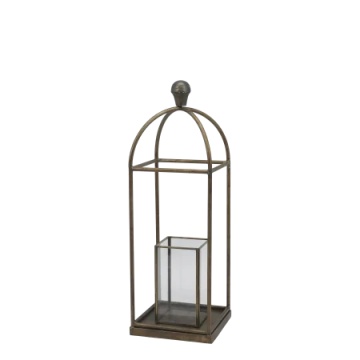 Felinar din alamă antichizată, cu suport din sticlă și fier, H61/L20/W20 cm