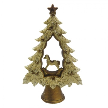 Figurină decorativă vintage brad de Crăciun din polirasină auriu, 20 cm