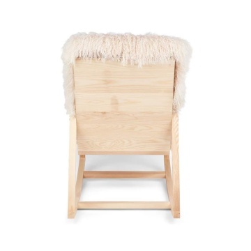 Fotoliu balansoar din lemn de frasin, cu pernă din 100% blană naturală de oaie tibetană, cu fir lung și buclat, „Rocking Chair” - Img 5