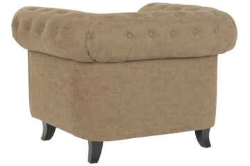 Fotoliu Chesterfield din piele ecologică maro, capitonat cu nasturi, cu structură din lemn și picioare negre, 110×81×76 cm, „Winston” - Img 3