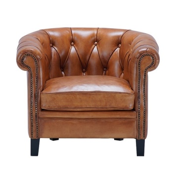 Fotoliu Chesterfield din piele naturală full grain maro, 80×80×66 cm, „Classic Chic"