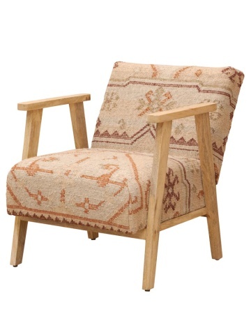 Fotoliu lounge kilim din lână și iută naturală cu structură din lemn de acacia, „Tierra”