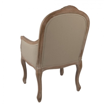 Fotoliu mic în stil Louis XV, bej, din stofă, capitonat cu nasturi, cu cadru sculptat din lemn și picioare cambrate, 62×58×101 cm, „Rosalie” - Img 4