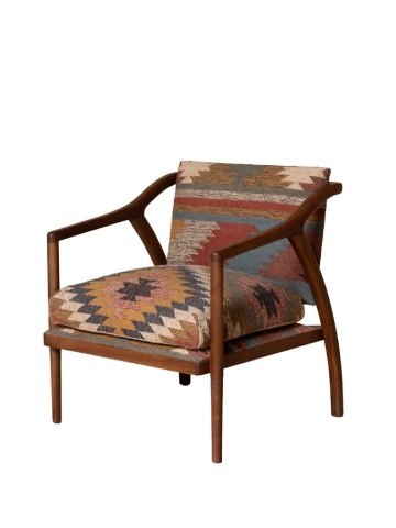 Fotoliu multicolor din kilim de iută și lână, cu brațe curbate și cadru din lemn de mango, 68×75×83 cm, „Ayaco”