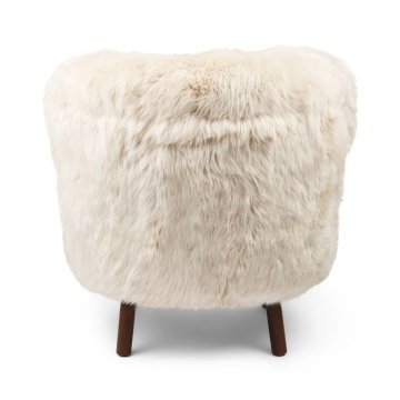 Fotoliu premium crem din 100% blană naturală de oaie din Noua Zeelandă, cu fir lung, picioare din lemn masiv de nuc, „Ethan” - Img 5