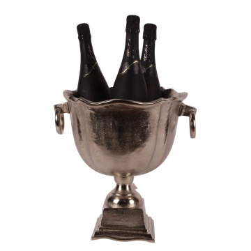 Frapieră pe picior pentru 3 sticle de vin și șampanie din aluminiu, argintie, în formă de cupă, cu mânere, nichelată, 35 x 37 x 30 cm, „Champenoise” - Img 5