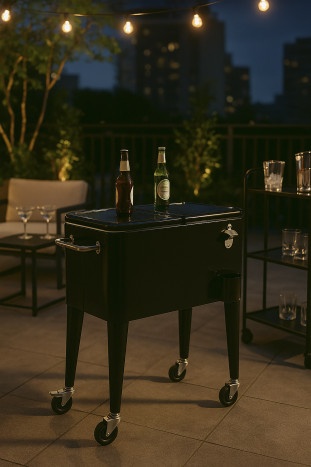 Frigider exterior vintage din oțel negru cu capac dublu, roți și sistem pasiv de răcire, 56 L, „Aruba” - Img 2