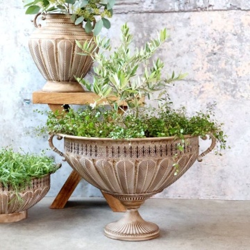 Ghiveci cu picior din metal, mocca antichizat, H38/D56 cm - Img 2