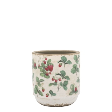Ghiveci din ceramică crem cu model căpșuni „Fraises”, H13/D13 cm