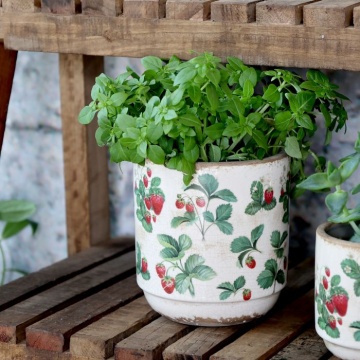 Ghiveci din ceramică crem cu model căpșuni „Fraises”, H13/D13 cm - Img 2