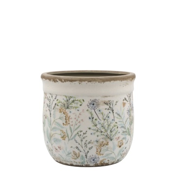 Ghiveci din ceramica cu motiv floral, H15.5/D17 cm, Maxime