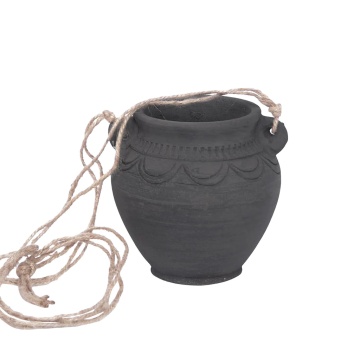 Ghiveci suspendat din lut, sculptat manual, negru, Ø 12,5 x H 12,5 cm, „Hanging Planter Black"