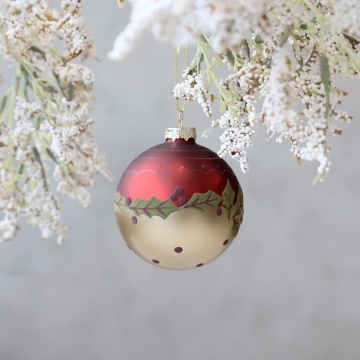 Glob de Craciun, cu frunze, pictat manual, Christmas Bauble - Img 2