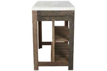 Insulă de bucătărie din lemn reciclat cu blat din marmură albă , finisaj natural, „Old Beam” - Img 4