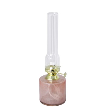 Lampă cu petrol din sticlă reciclată cu model în relief, roz, mică, Ø 8 x H 25 cm, „Elvira"