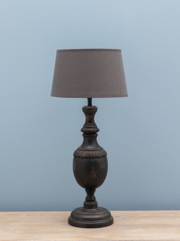 Lampa de masa cu patina maro, din lemn de mango, cu abajur din in, Amadea - Img 2