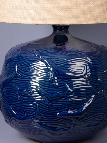 Lampă de masă din iută naturală, cu structură din ceramică albastră, finisaj lucios, 70×50 cm, „Azula" - Img 3
