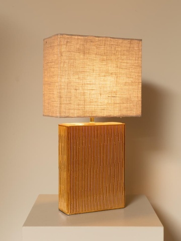 Lampă de masă din iută naturală cu structură din ceramică, bej și camel, finisaj natural, 70×36×18 cm, „Esthar" - Img 4