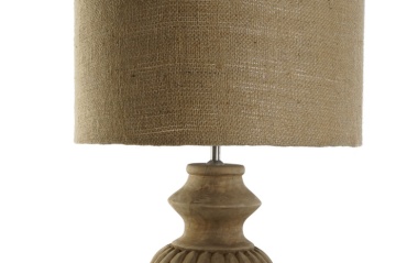 Lampă de masă din lemn sculptat cu abajur din iută naturală, 44×44×91 cm, „Coloniale" - Img 2