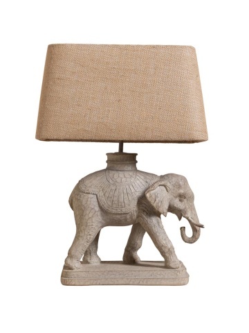 Lampa de masa din polirasină, cu abajur din iută naturală , "Elephant Royal"