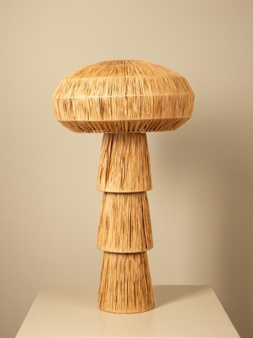 Lampă de masă din rafie naturală bej, cu structură din metal, formă de ciupercă, finisaj natural, 65×40 cm, „Mushroom" - Img 6