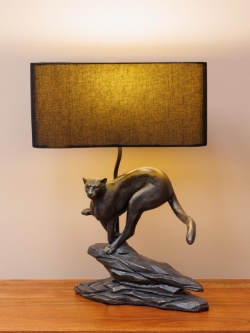 Lampa de masa, din rasina, cu abajur din bumbac, Leopard - Img 3