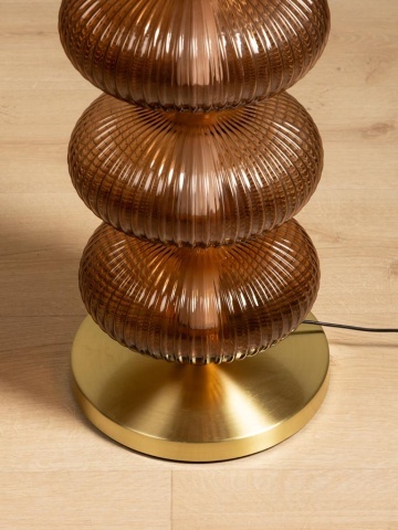Lampă de masă din sticlă,maro, cu structură din alamă antichizata, formă sferică, finisaj vintage, 80x29 cm, „Auralis" - Img 4