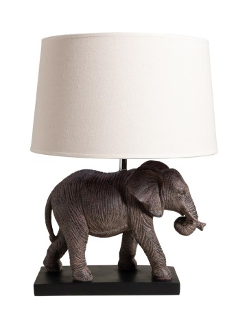 Lampa de masa elefant din polirasină, cu abajur din in si bumbac , "Savane"