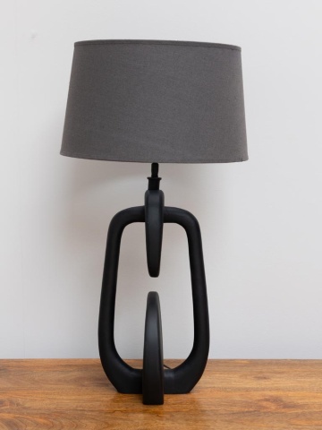 Lampa de masa, negru, cu abajur gri, din in, Disc - Img 6