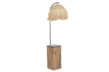 Lampă de podea, stil industrial artizanal, culoare natur, din lemn de tec și fier, „Teak”