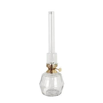 Lampă vintage cu petrol din sticlă transparentă cu arzător alamă, „Kerosene Britta Clear Medium"