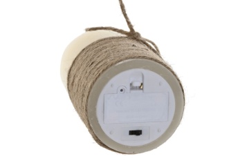 Lumânare LED decorativă cu flacără în mișcare crem și maro din ceară, bază din iută „Mombasor” - Img 6