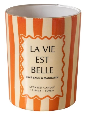 Lumânare portocalie «La vie est belle» – parfum de mandarină și busuioc