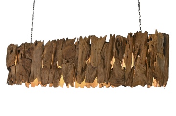 Lustră suspendată din lemn de tec lucrat manual și metal, natur și negru, 40 x 160 x 30 cm, „Pierrefonds” - Img 4