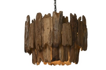 Lustră suspendată natural, 65x65x50 , din lemn de tec si metal "Bosque" - Img 2