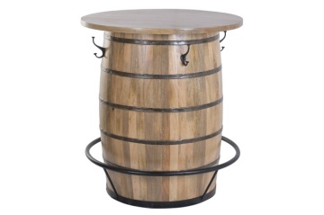 Masă bar din lemn masiv de mango în formă de butoi cu metal, 90×90×101 cm, „Barrel” - Img 2