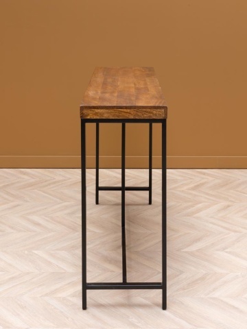 Masă consolă în stil eclectic din lemn de mango, maro, cu blat gros și picioare din metal negru, 98,5 x 180,5 x 40 cm, „Kirt” - Img 4