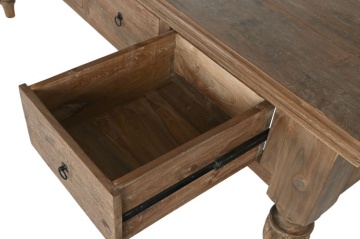 Masă consolă în stil etnic, din lemn de tec reciclat, natur, cu 4 sertare și picioare strunjite cu caneluri sculptate, 78 x 220 x 80 cm, „Grand Loft” - Img 4