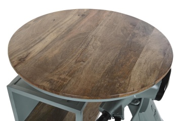 Masă consolă industrială din metal și lemn de mango, verde, cu blat rotund, 3 rafturi și formă de motocicletă, 111 x 116 x 72 cm, „Dusty Mint” - Img 2
