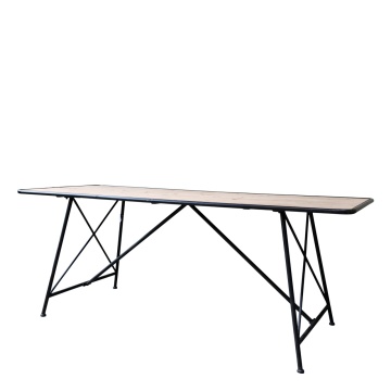 Masă de dining, blat din lemn și structură metalică, finisaj negru antichizat, Factory