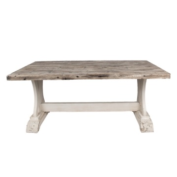 Masă de dining shabby chic, din lemn, cu finisaj alb antichizat, Veloria