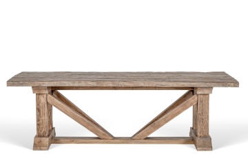 Masă dining din lemn masiv de stejar reciclat, 240x110x76 cm, finisaj rustic natur, „Ferme"