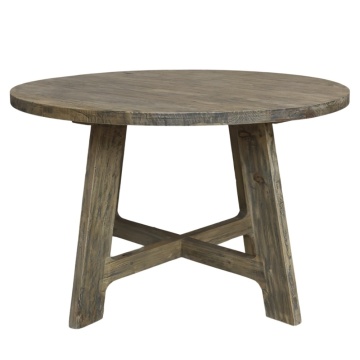 Masă dining rotundă din lemn reciclat, natur, 4–5 locuri, cu patru picioare legate în cruce, 76 x 120 cm, „Lourmarin”